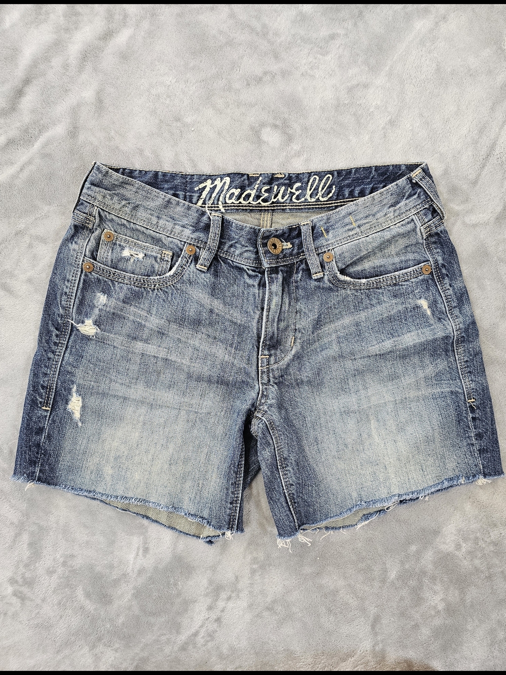 Madewell Shorts Womens Size 24 Blue Distressed Denim Button